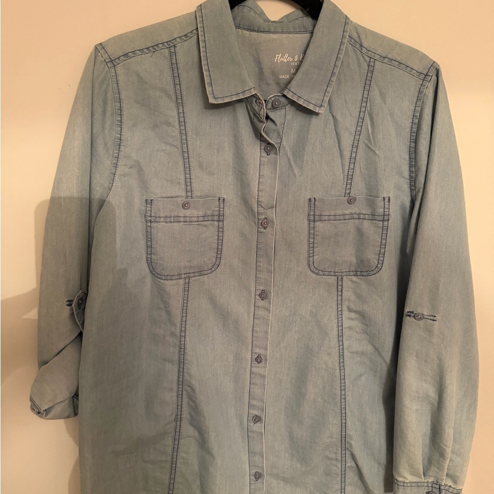 Maternity Light Blue Denim Shirt Flutter & Kick M